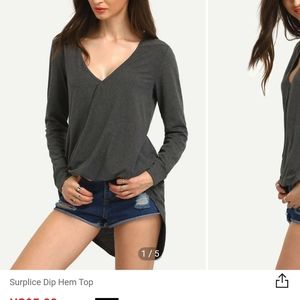 🛑EUC SHEIN Gray Wrap Front Draped Side T-Shirt M